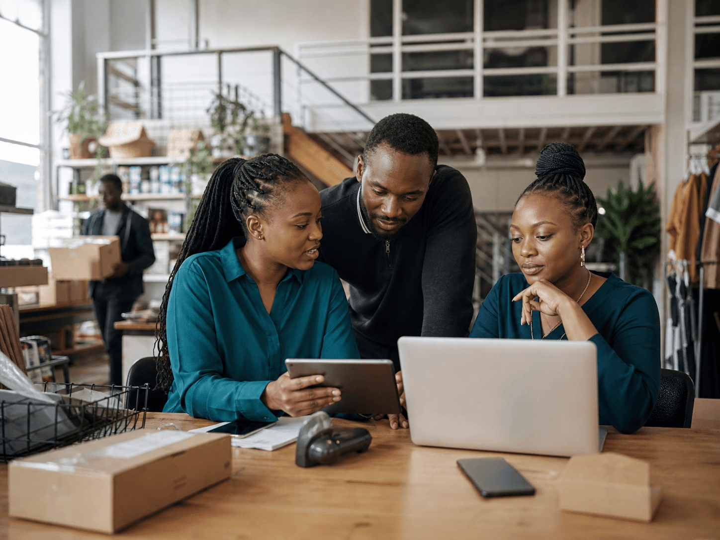 Illustrative scene of a Kenyan retail and ecommerce team coordinating orders and fulfilment
